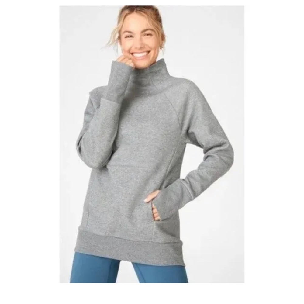 Fabletics Zaylee Funnel Neck Tunic Sweatshirt Grey Size X-Small.